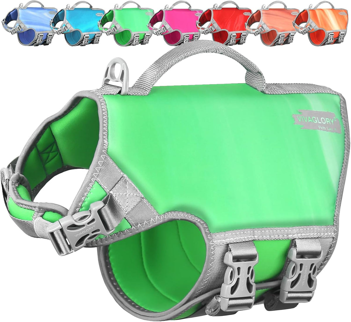 VIVAGLORY Dog Life Vest Neoprene Dog Swim Vest, M - Verdant Green / S: 20-22in (Ribcage Girth)
