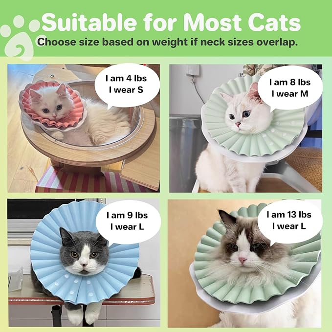 Soft Cat Cone Collar for Cats & Kittens – Adjustable Lightweight Recovery E-Collar to Stop Licking, Scratching & Biting After Surgery, Comfortable Wound Healing Cone Alternative (Green, S)