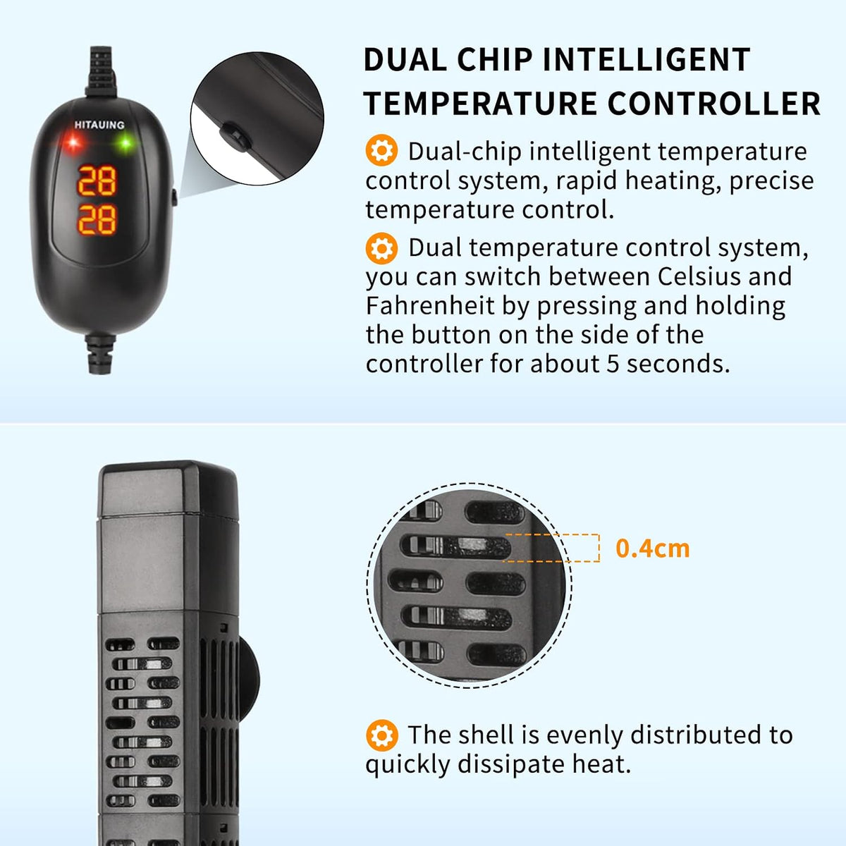 HiTauing Aquarium Heater, 50W/100W/200W/300W/500W Submersible Fish Tank Heater - 200W - image 4