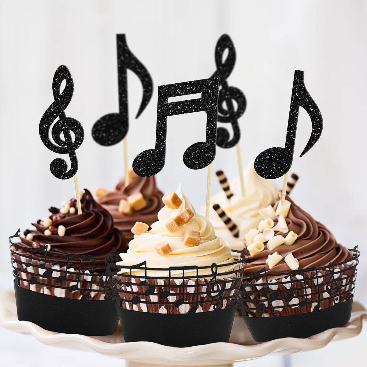 Gyufise 24Pcs Dance King Cupcake Toppers Glitter Jazz Dancers Happy - Glitter Black - image 4