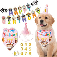 Dog Birthday Party Supplies Set,Birthday Bandana,Boy Girl Dog Birthday Hat with Numbers,Happy Birthday Banner for Golden Retriever French Bulldog Labrador Teddy Husky (Pink)