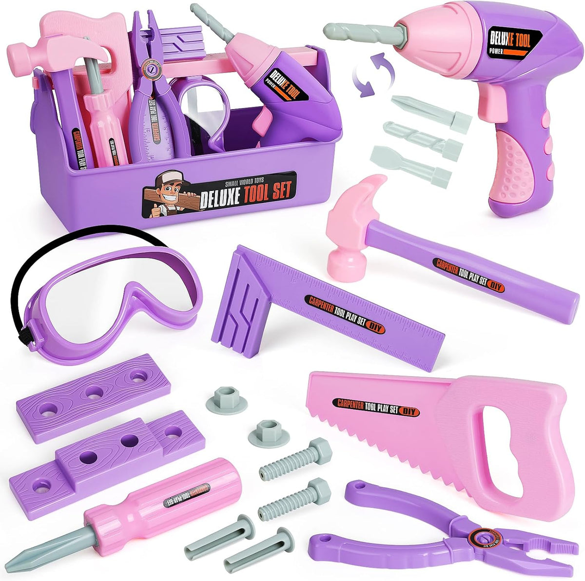 EP Exercise N Play kids tool set with toy drill, hammer, saw and portable tool box