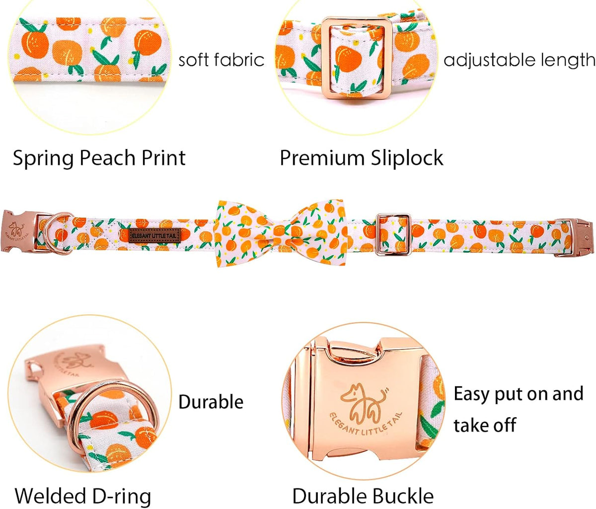 Dog Collar with Bow, Elegant Little Tail Blue Plaid Boy Dog Collar Cute Bow – Essentials for Dogs - Peach / Small (Pack of 1) - image 2