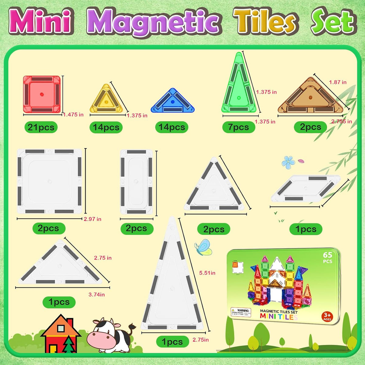 Magnetic Tiles Mini Travel Toddler Set - Color-20 - image 2