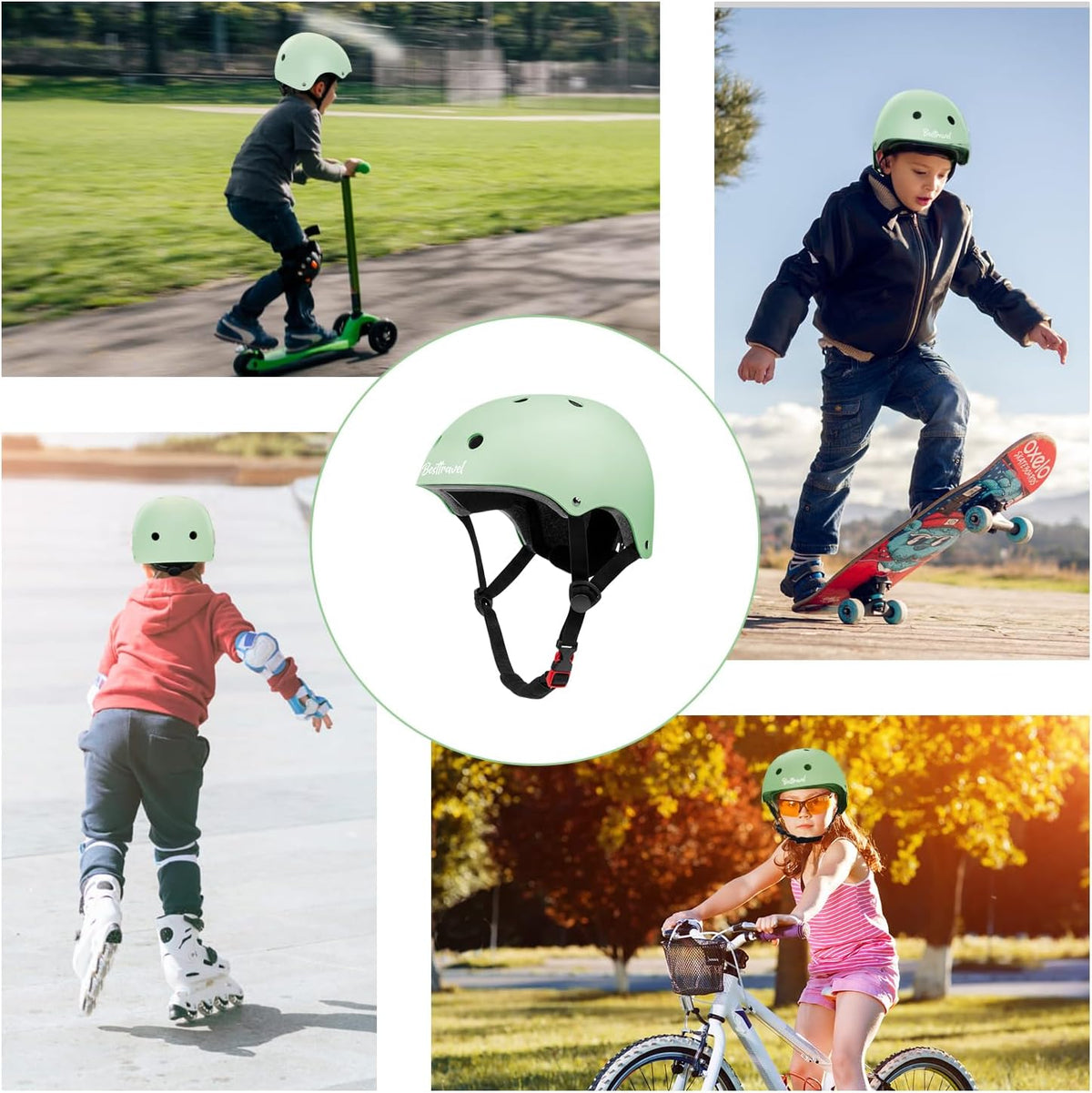 Besttravel Kids Helmet, Toddler Adjustable Kids Ages 3-8 Years Old Boys Girls Multi-Sports Safety - Light Green - image 2