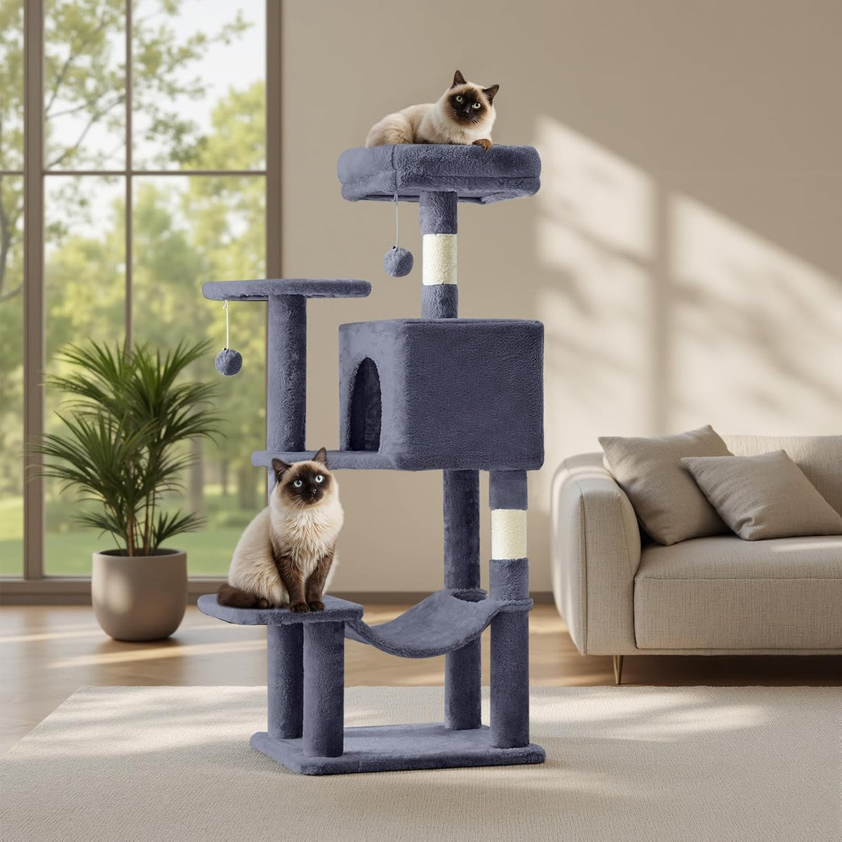 DUMOS 44 Inch Cat Tree Tower with Natural Sisal Scratching Posts – Essentials for Cats - Dark Grey / 4 / 43.6Inch - image 2