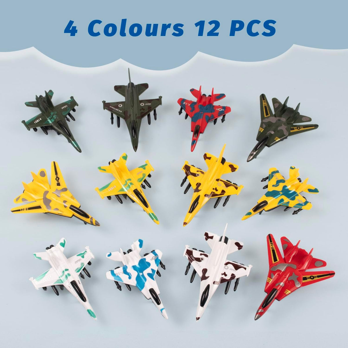 BOOJALOO 12-pack of diecast pull back fighter jet airplane toys - view 4
