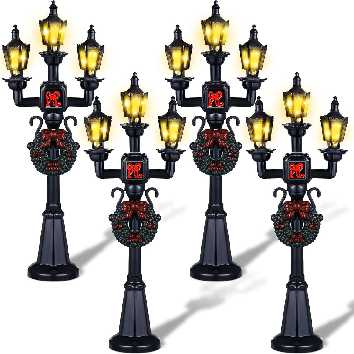 Mudder 12 Pcs Christmas Miniature Village Lamp Post Light - Bow / 4