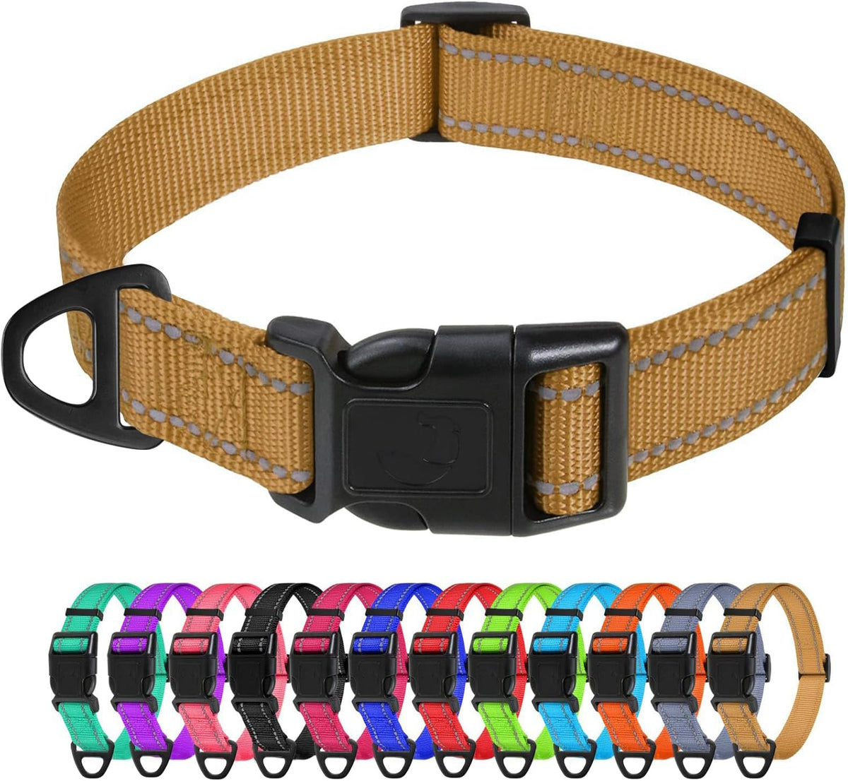 Small Dog Collar, Reflective Puppy Collar, 3/8" Width - Khaki / M: 1.0"x(14-20")