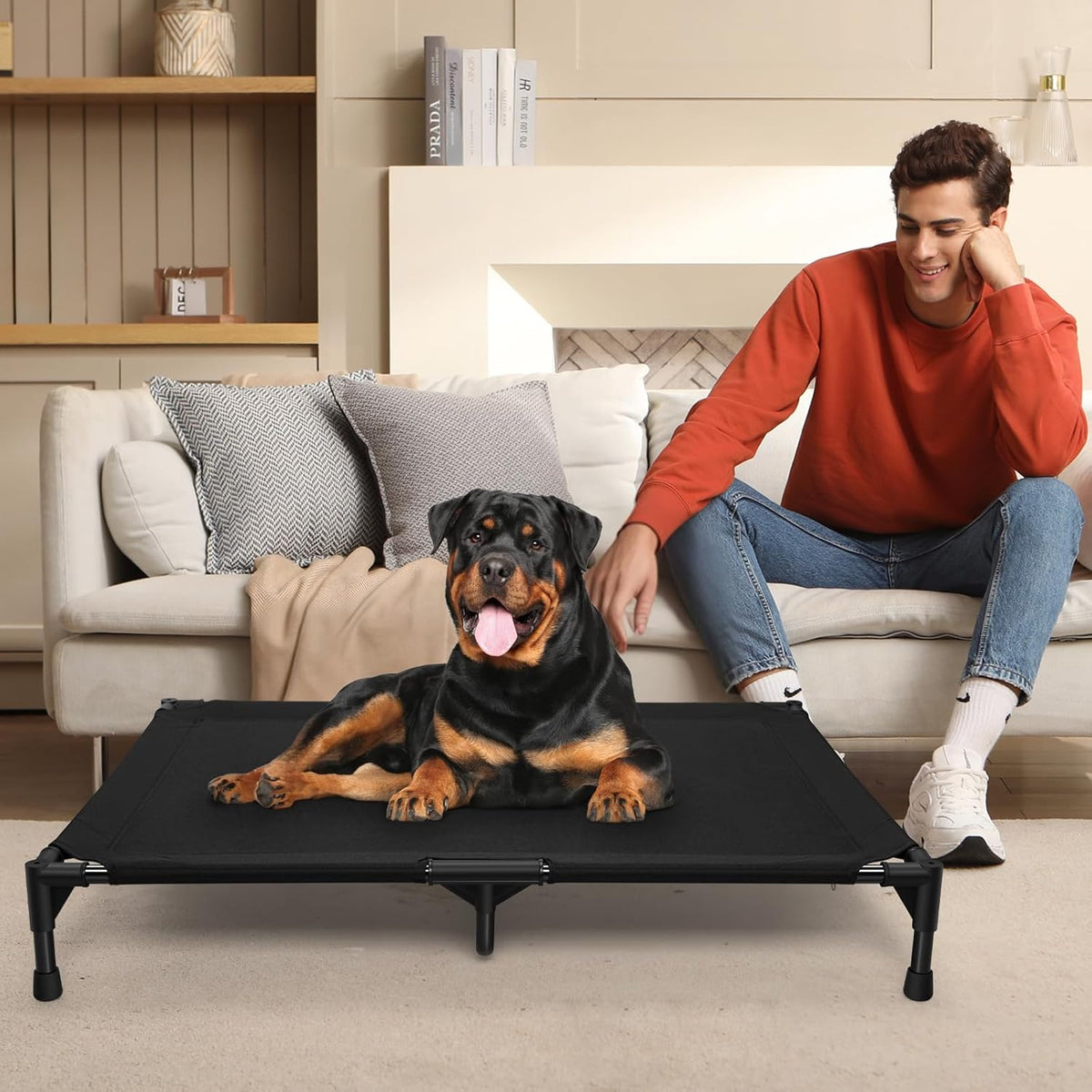 Love&go Elevated Dog Bed with Metal Frame - L - Black / Large- 34.5x25.5x5.5 inch - image 4