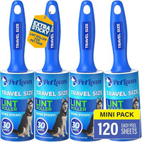 PetLovers Extra Sticky Lint Roller Mega Value Set for Pet Hair Removal and Clothes, Dog and Cat Lint Remover (Blue, 4 Pack Mini)