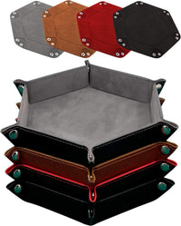 SIQUK 4 Pieces Dice Tray Set Foldable Dice Trays Hexagon Dice Rolling - Gray, Camel, Red and Black