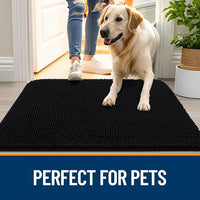OLANLY Dog Door Mat Set 4-Piece 24x16, Absorbs Moisture and Dirt, Absorbent Non-Slip Washable Doormat, Quick Dry Chenille Mud Mat for Dogs, Entry Indoor Entryway Carpet for Inside Floor, Black