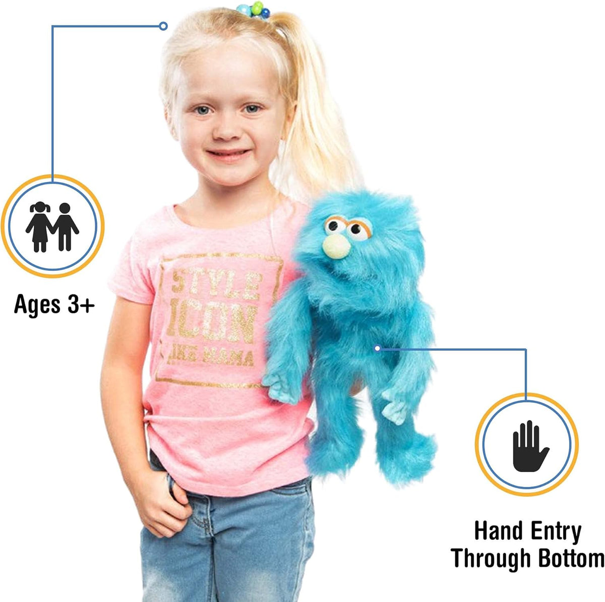 14" Blue Monster, Hand Puppet – Fun for Kids & Family - image 2