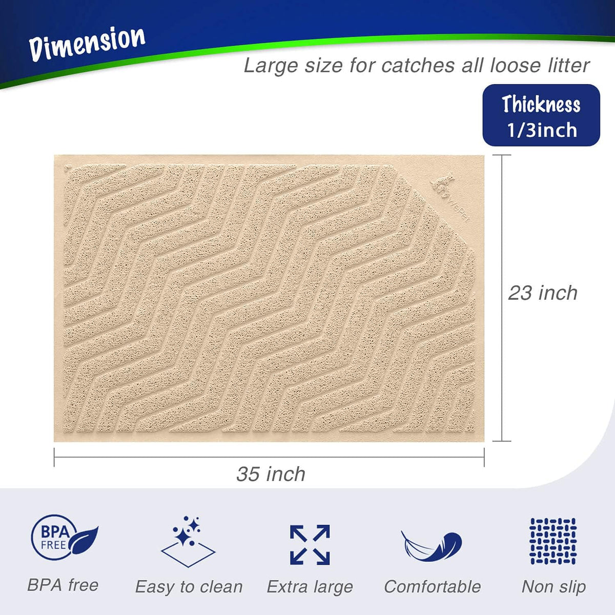 Cat Litter Box Mat, Kitty Premium PVC Pad, Durable Trapping Rug - 35x23 Inch (Pack of 1) / #01 Beige - image 3