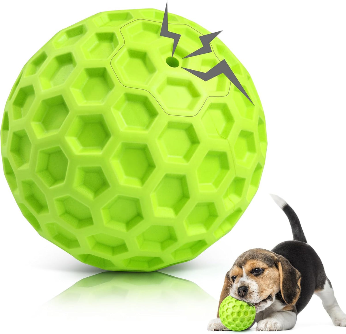 DISSKNIC Indestructible Squeaky Dog Ball, Relieves Anxiety - Small / Green
