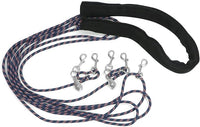 QWORK Adjustable Horse Training and Lunging Aid with Rear Fleece Cover, Navy/Red, Encourages Proper Head Carriage and Comfortable Stretching, Durable Braided Nylon Rope with Metal Clips,