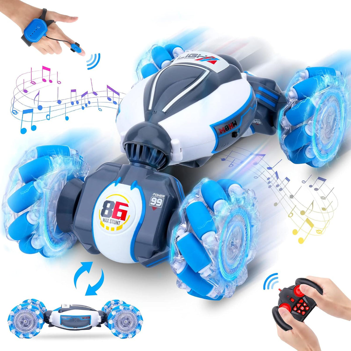 Fosgoit Gesture Sensing RC Stunt Car - Blue-white