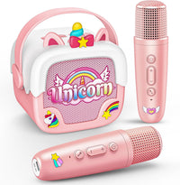 Mini Karaoke Microphones for Kids Girls: Unicorn Portable Bluetooth - Pink