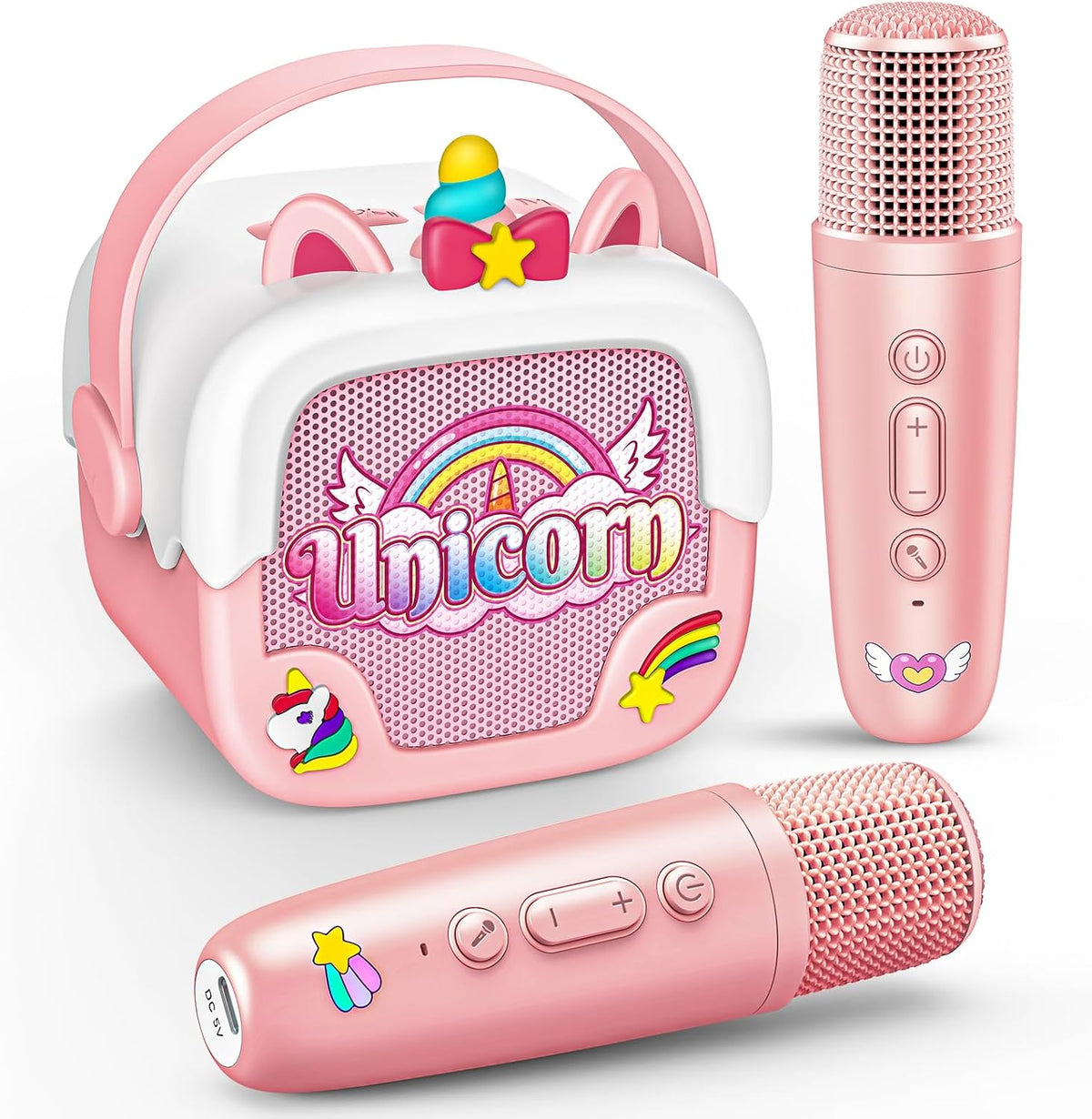 Mini Karaoke Microphones for Kids Girls: Unicorn Portable Bluetooth - Pink