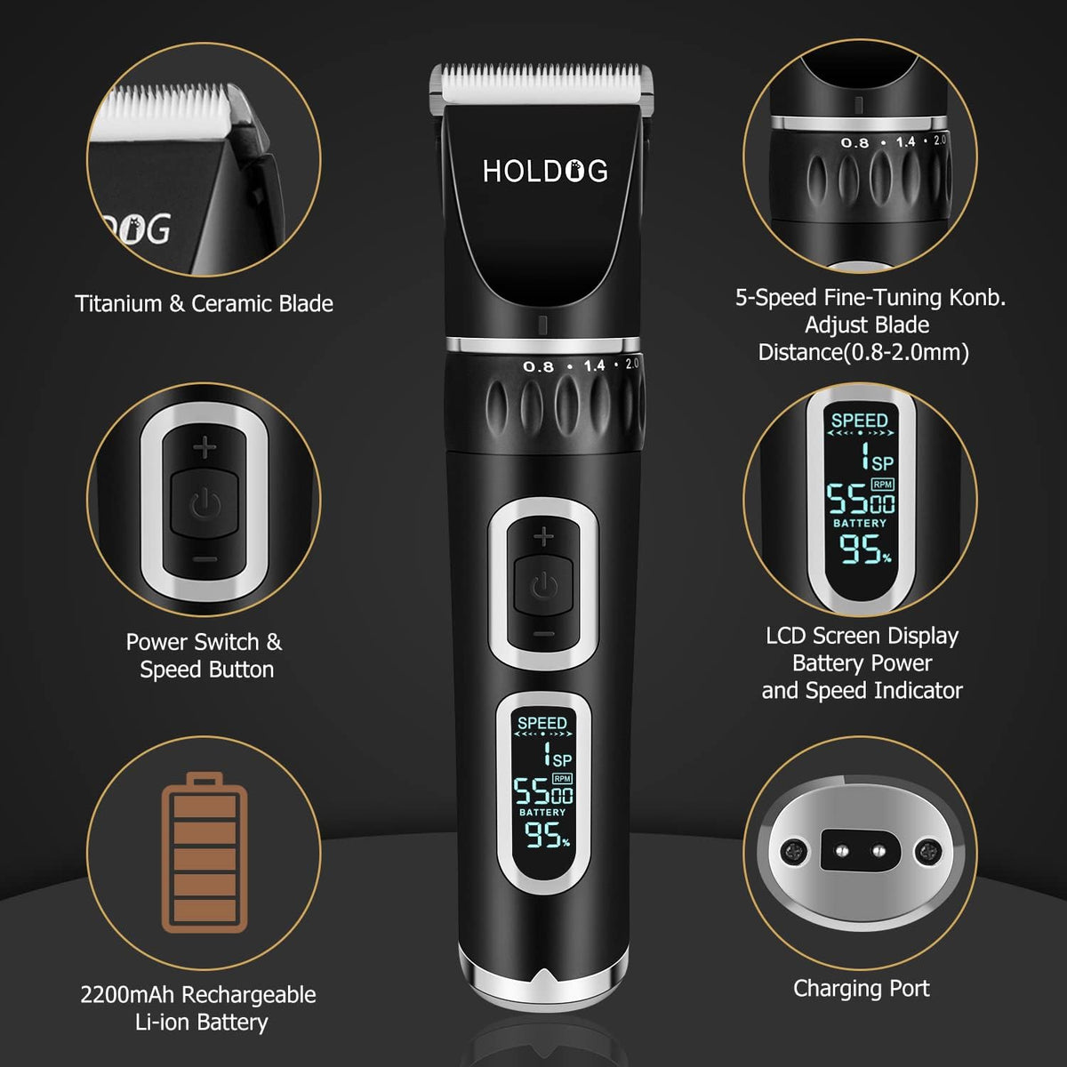 Dog Clippers Professional Heavy Duty Grooming Clipper 3-Speed - Silver - image 2