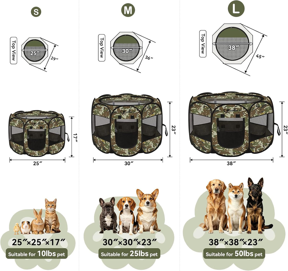 Siedihit Dog Cat Playpen, Puppy Pet Playpen Indoor for Small Dog Crate Tent Cage Outdoor, Portable - Green Camo / Small - image 2