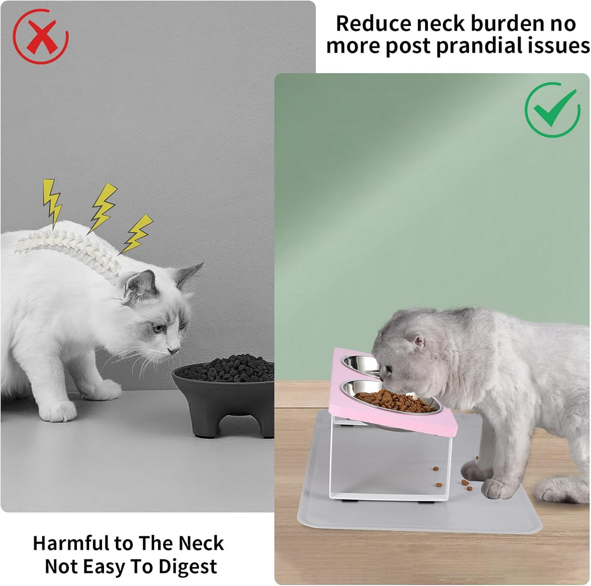 Upgraded Elevated Cat Bowls with Food Mat - Pink-2Bowls - image 2