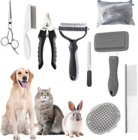 Bath Grooming Kit for Pets, Hair Brush Set with Towel - 9-Grey