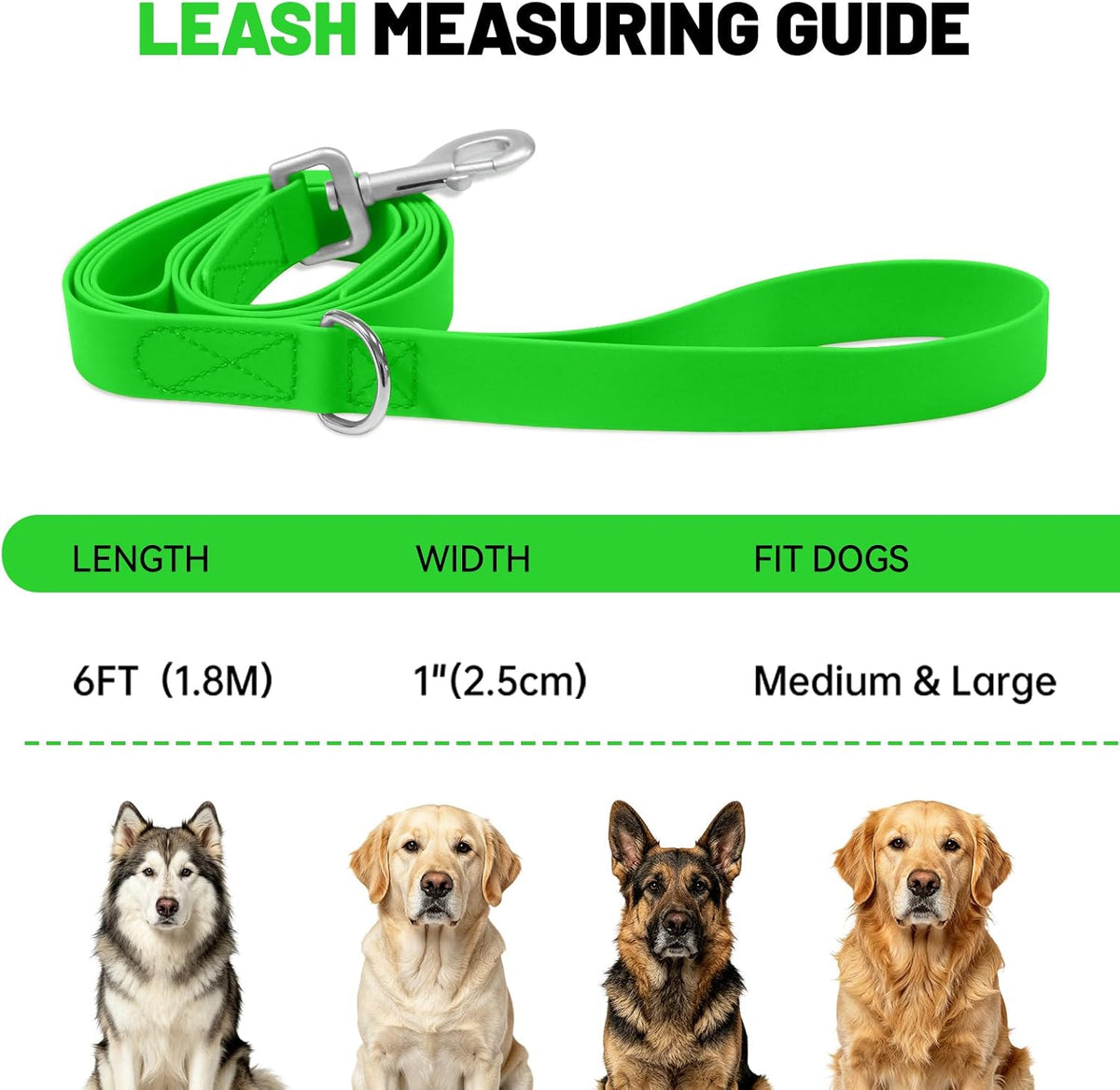 Waterproof Dog Leash, 5/6 FT Durable Odor-Proof Dog Leashes with Strong Metal Hooks Fits Small - Green / 6FT - Double Handle - image 4