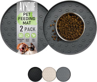 Pet Feeding Mat, Waterproof Anti-Slip Placemats for Dog Cat Bowl Silicone Pet Food Mat, Raised Edge - 2 Grey / 10.9"L x 10.9"W