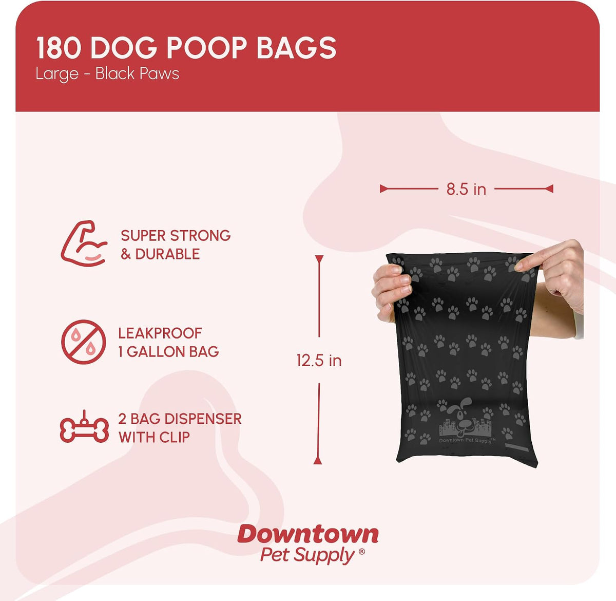 Downtown Pet Supply Poop Bags for Dogs with Dispenser - 180 Count (Pack of 1) / Black with Paw Prints - image 2