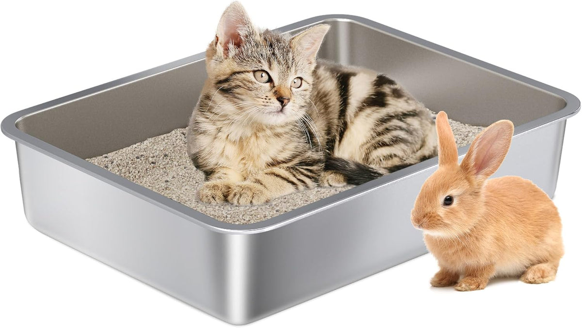 Stainless Steel Litter Box Kitten - M-17.5"×13.6"×4"