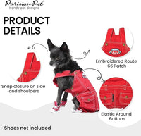 Parisian Pet Denim Dog Overalls - Embroidered 'Route 66' Red Jumpsuit - Breathable, Machine-Washable Medium Dog Costume