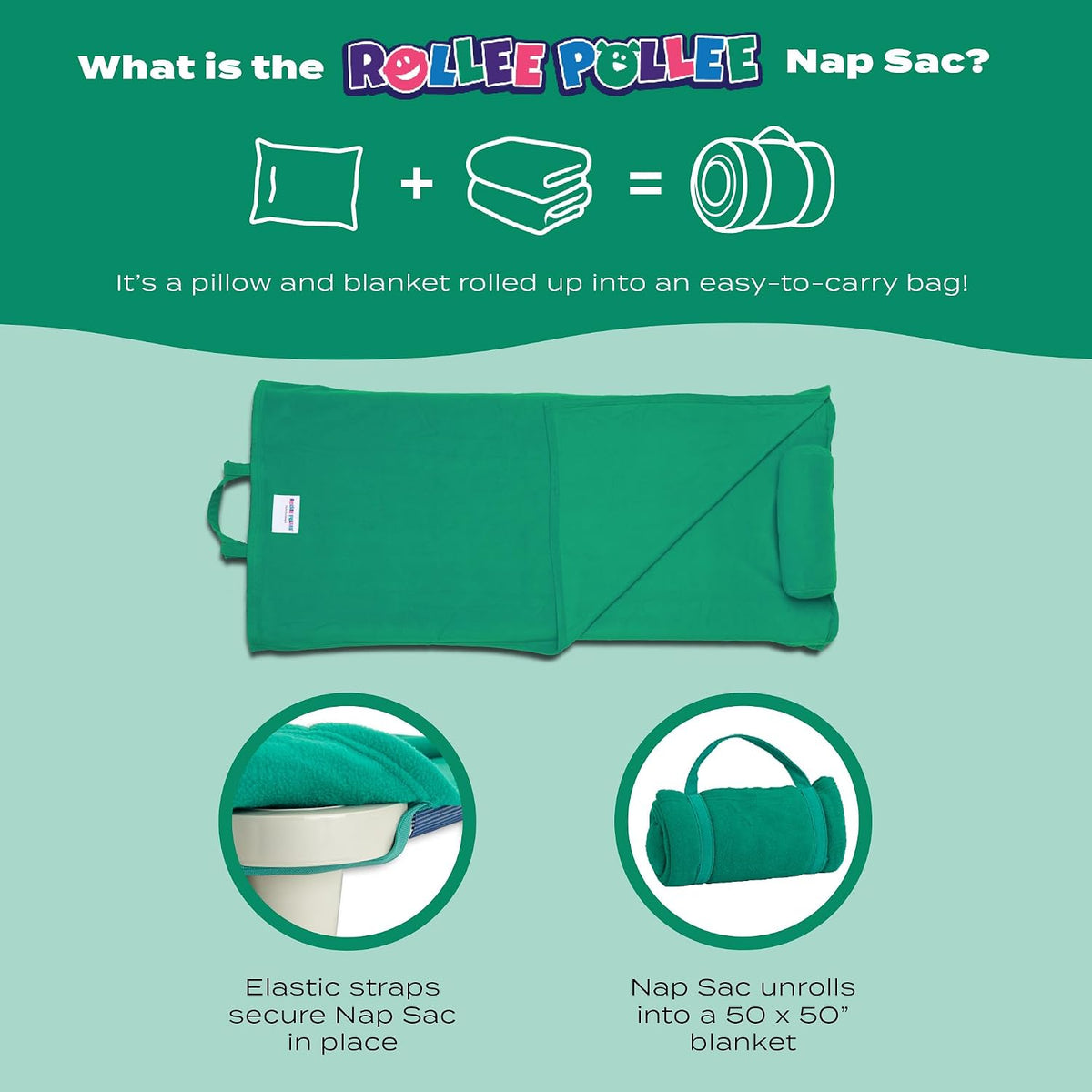 ROLLEE POLLEE Nap Sac Roll Up Napping Blanket with Attached Pillow - Hooray Bluey - image 4