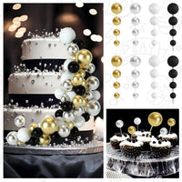 48 Pcs Balls Cake Topper Decorations Balloon Cupcake Toppers Foam - A01-black, Silver, White, Gold - image 4