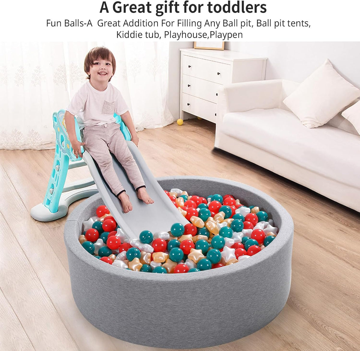 Star Ball Pit Balls for Toddlers, Ball Pool Play Tent - Red+Pearl White+Pearl Gold+Deep Green / 100 - image 2