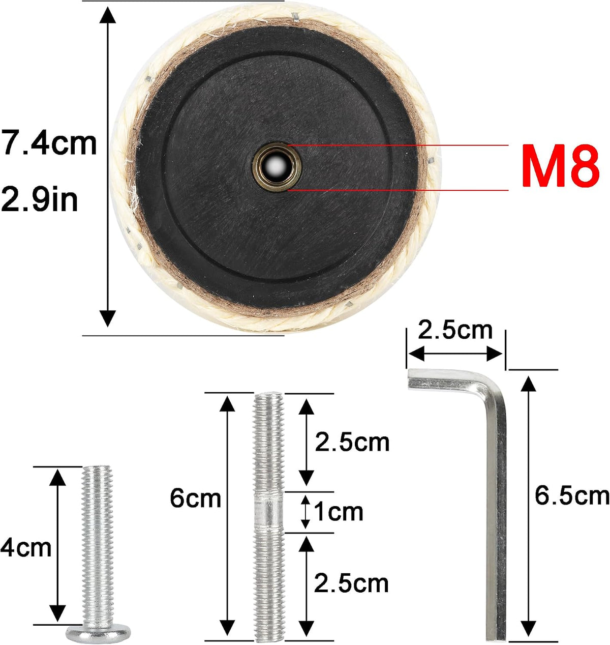 7.4cm 2.91in Diameter Cat Tree Scratching Post Replacement Sisal Pole - 17.72in/45cm / M8*2posts - image 3