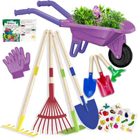 Qtioucp Kids Gardening Set with Wheelbarrow - Purple