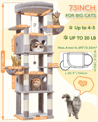 Taoqimiao Cat Tree, 67 in Tall Cat Tower with 2 Plush Cat Condos – Essentials for Cats - Sturdy-73IN / Light Gray - image 2