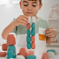 Comfy Cubs wooden stacking rocks, 36 colorful pine wood stones in a neutral pack - view 13