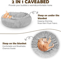JOEJOY Small Dog Bed Cat Bed with Hooded Blanket - M(26" x 26" x 8") / Grey - image 3