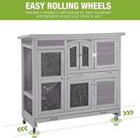 GUTINNEEN Rabbit Hutch Indoor Outdoor Bunny House Guinea Pig Cage on Wheel with Plastic Tray 47inch