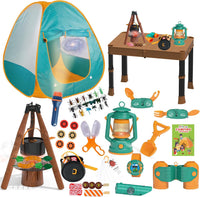 Qtioucp Kids Camping Set 50pcs with Tent & Space Projector Flashlight - Kids camping set with table