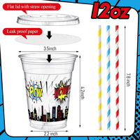 Teenyyou 12 oz clear plastic party cups with dirt bike design, lids and paper straws - view 12
