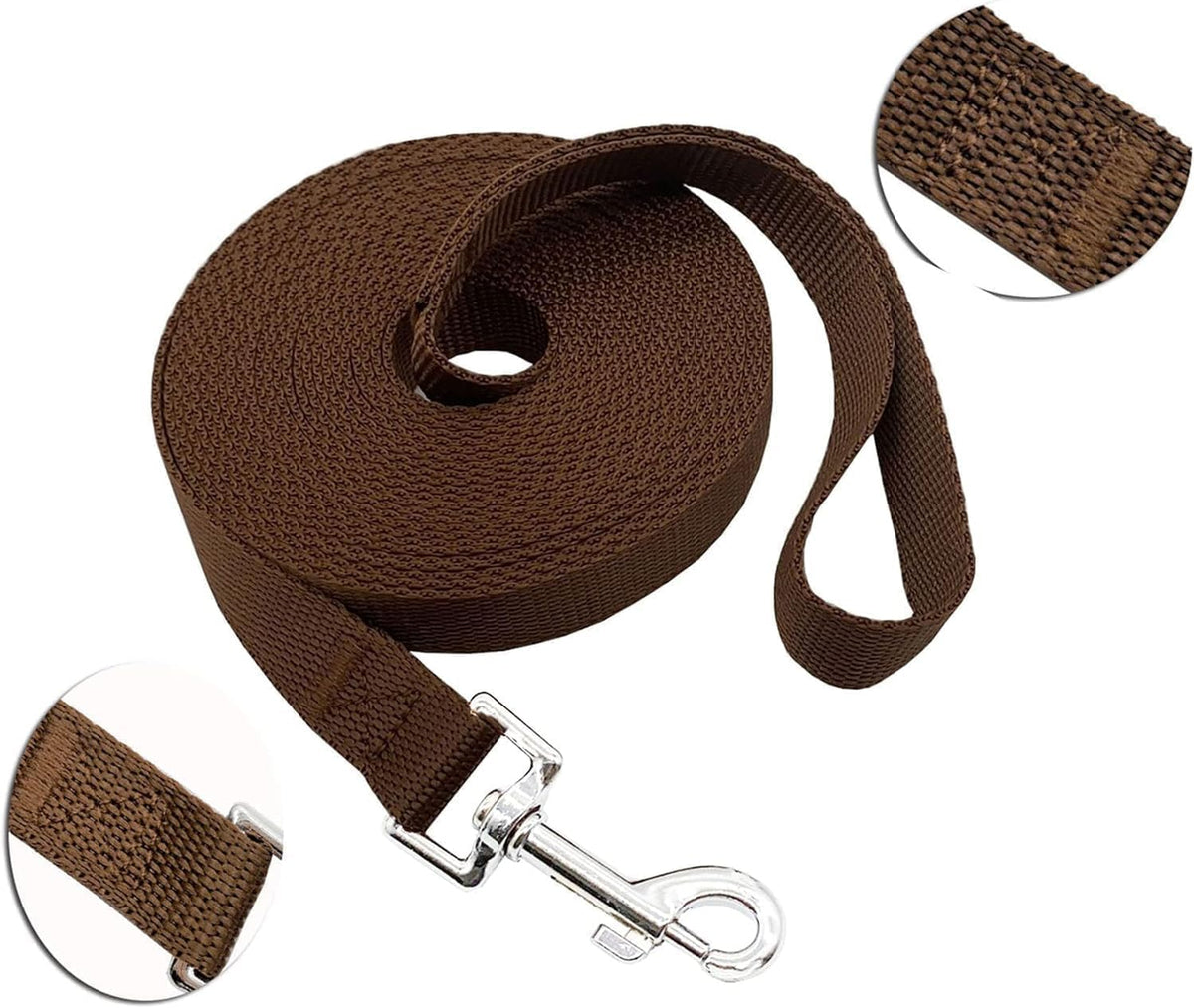 Nylon Training Dog Leash for Small Medium Large Dogs, Camping - Brown / 1" x 100ft