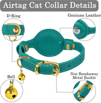 OOPSDOGGY Leather AirTag Cat Collar with Bell - Aquamarine - image 3