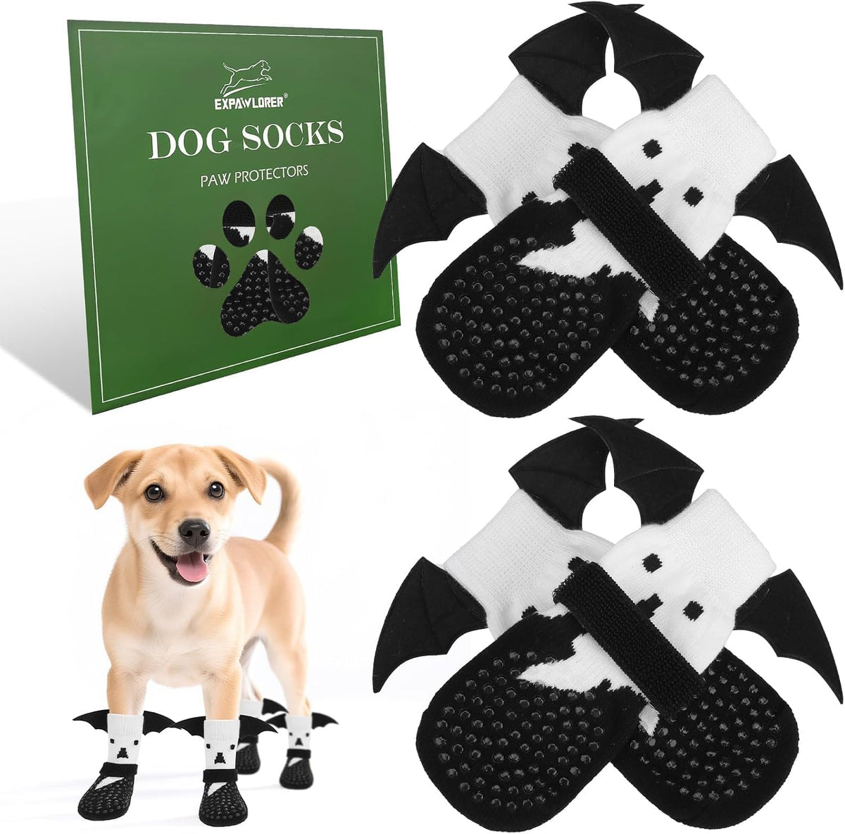 Anti Slip Dog Socks to Prevent Licking Paws - Small (4 Count) / Halloween White Ghost