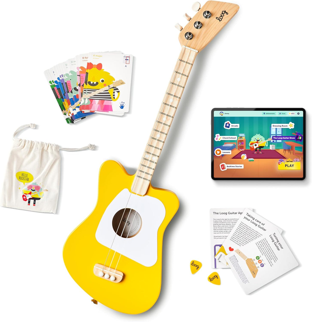 Loog Mini Acoustic kids Guitar for Beginners 3-strings Ages 3+ - Yellow