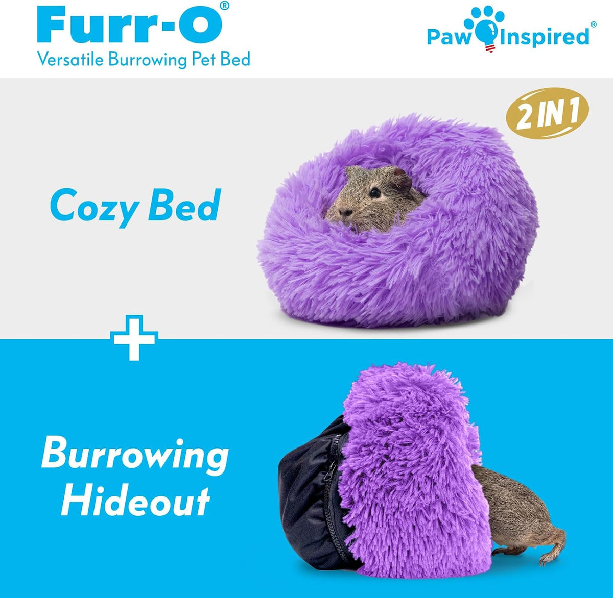 Paw Inspired Furr-O Burrowing Pet Bed Enrichment, Removable Base - Purple - image 2
