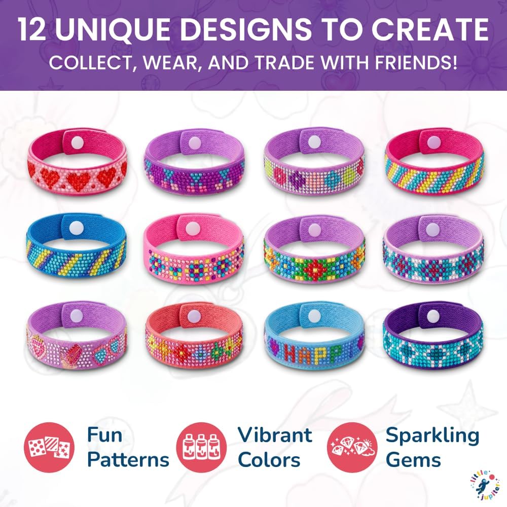 Little Jupiter diamond art bracelet kit with 6 EVA foam snap bracelets, resin gems and pen tools - view 11
